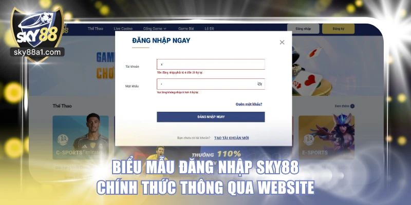 Biểu mẫu đăng nhập SKY88 chính thức thông qua website