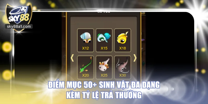 Điểm mục 50+ sinh vật đa dạng kèm tỷ lệ trả thưởng 